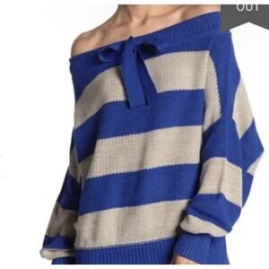 Free People size small blue & beige off the shoulder sweater